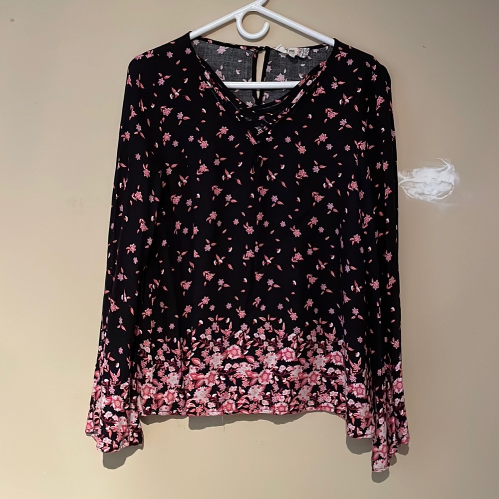 Black Flowered Long Sleeve Blouse